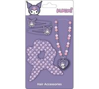 Set de belleza accesorios Hello Kitty Kuromi | Kit de pinzas, scrunchie y collar infantil | Accesorios en tonos morado con diseño alternativo Sanrio