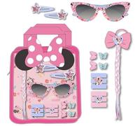 Set de belleza bolsito gafas Minnie Mouse | Accesorios para el cabello con trenza, pinzas, gafas y ligas | Kit infantil Disney con diseño clásico rosa