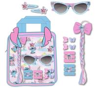 Set de belleza bolsito gafas Stitch | Kit infantil con trenza, gafas, pinzas y ligas | Accesorios de pelo Disney con diseño pastel y personajes de Lilo & Stitch
