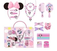 Set de Belleza de Minnie Mouse - Incluye 1 Coletero de tela, 10 Coleteros, 2 Pinzas, 3 Horquillas, 2 Cepillos, 1 Diadema, 1 Collar, 1 Pulsera y 1 Anillo - Producto Original Diseñado en España