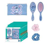 Set de Belleza de Stitch - Color Azul - Conjunto Completo - Incluye Cepillo de Pelo, 2 Coleteros y Estuche - Producto Original
