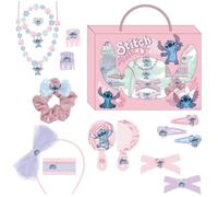 Set de Belleza de Stitch - Incluye 1 Coletero de tela, 10 Coleteros, 2 Pinzas, 3 Horquillas, 2 Cepillos, 1 Diadema, 1 Collar, 1 Pulsera y 1 Anillo - Multicolor - Producto Original Diseñado en España