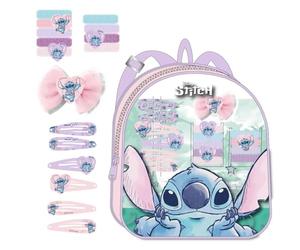 Set de Belleza de Stitch - Incluye Mochila, 1 Lazo, 6 Horquillas y 9 Coleteros - Multicolor - Ideal para sorprender a tus peques - Diseño inspirado en Stitch - Producto Original Diseñado en España