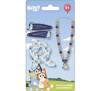 Set de Belleza Infantil de Bluey - Color Azul y Rosa - Conjunto Completo - Incluye Coletero con Lazo, Collar y 2 Pinzas para el Pelo - Producto Original Diseñado en España