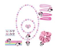 Set de Belleza Infantil de Minnie - Multicolor - Incluye 6 Coleteros, 1 Coletero de Tela, 4 Pinzas para el Pelo, 2 Collares, un anillo y pegatinas - Producto Original Diseñado en España