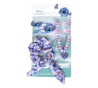 Set de Belleza Infantil de Stitch - Ideal para sorprender a tus peques - 1 Coletero de Tela, 2 Pinzas para el Pelo y 1 Collar - Clip con la cara de Stitch - Producto Original Diseñado en España