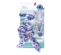 Set de Belleza Infantil de Stitch - Ideal para sorprender a tus peques - 1 Coletero de Tela, 2 Pinzas para el Pelo y 1 Collar - Clip con la cara de Stitch - Producto Original Diseñado en España