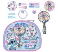Set de belleza infantil Stitch de Disney con neceser transparente, espejo líquido, coleteros, pinzas y pulsera - Accesorios completos para peinar y jugar niñas a partir de 3 años
