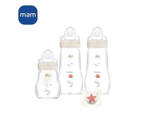 Set De Biberones De Vidrio Para Recién Nacido Mam: 1x170 Ml + 2x260 Ml Con Tetina Skinsoft™ Y Chupete 0+ Meses, Aptos Para Calentar, Esterilizar Y Lavavajillas