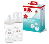 Set de biberones Perfect Match de NUK | +3 meses | Se adapta al bebé como el pecho de mama | Control de temperatura | Ventilación anticólico | 260 ml | Tetina mediana | Arcoíris | 2 uds.