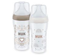 Set de biberones Perfect Match de NUK | +3 meses | Se adapta al bebé como el pecho de mama | Control de temperatura | Ventilación anticólico | 260 ml | Tetina mediana | Arcoíris y corazón | 2 uds.