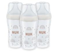 Set de biberones Perfect Match de NUK | +3 meses | Se adapta al paladar del bebé | Control de temperatura | Ventilación anticólico | 260 ml | Sin BPA | Tetina de silicona mediana | Arcoíris | 3 uds
