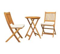vidaXL Juego de Comedor Redondo para 2 Personas con Cojines | Muebles Plegables de Madera de Acacia para Balcón y Patio | Diseño Contemporáneo | Uso Casual | Mesa | Sillas Acolchadas | Jardín Compacto