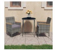 Set de bistró jardín 3 pzs ratán sintético vidrio templado gris vidaxl