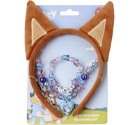 Set de bisutería infantil Bluey con diadema de orejas suaves, collar y pulsera de cuentas con colgante de Bingo | Accesorios de juego para niñas +3 años con empaque de regalo temático