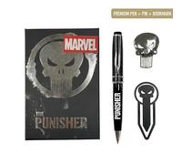 Set de Bolígrafo Premium The Punisher Marvel para Adultos y Jóvenes - Incluye Bolígrafo Negro, Pin Metálico Calavera y Marcapáginas, Licencia Oficial, Regalo para Oficina y Lectura