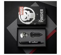 Set de Bolígrafo Premium The Punisher Marvel para Adultos y Jóvenes - Incluye Bolígrafo Negro, Pin Metálico Calavera y Marcapáginas, Licencia Oficial, Regalo para Oficina y Lectura
