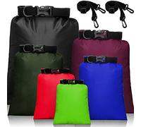 Set de Bolsas Secas Impermeables Bolsa Estanca Ligera 15 L, 8 L, 5 L, 4 L, 3 L, 2 L y 2 Correas Largas Ajustables de Hombro para Kayak Canotaje Navegación Senderismo Cámping (Colores Oscuros, 6)