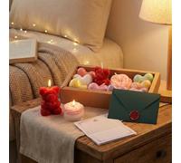Set de Bombas de Baño Corazón y Velas Aromáticas, Sales Artesanales con Aceites Esenciales, Sobre+Papel de Carta, Kit Aromaterapia Regalo para San Valentín, Mujer y Día de la Madre
