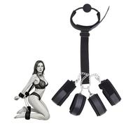 Set de bondage BDSM FOPS con sistema de ataduras ajustables, incluyendo esposas, grilletes para pies, collar, venda para los ojos y bozal para parejas B65