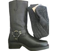 Set de botas largas de vaquero y calcetines, para hombre, piel de ternero, estilo Terminator, color negro, talla 44