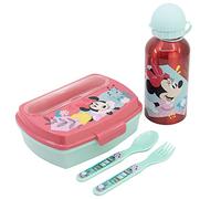 Set de botella de aluminio de 400 ml y fiambrera con cubiertos de Minnie Mouse