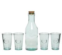 SET DE BOTELLA Y 4 VASOS DE CRISTAL RECICLADO