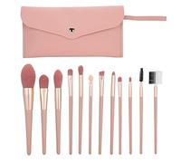 Set de brochas de maquillaje con cerdas suaves de fibra artificial, kit de 12 piezas que incluye brochas para polvos, colorete, sombra de ojos, corrector y labios, con bolsa de