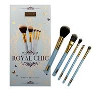 Set de Brochas de Maquillaje Veganas Royal Chic, 5 Piezas, Cerdas Sintéticas Suaves, Ideal para Base, Sombras y Polvos, Compacto y Portátil