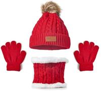 Set de Bufanda Gorro y Guantes, Conjunto de Bufanda Sombrero y Gorro Niño Invierno, Gorros con Pompon Lana NiñoBraga Cuello Polar y guantes de punto cálidos para niño 2-6 Años