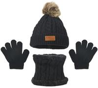 Set de Bufanda Gorro y Guantes, Conjunto de Bufanda Sombrero y Gorro Niño Invierno, Gorros con Pompon Lana NiñoBraga Cuello Polar y guantes de punto cálidos para niño 2-6 Años