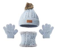 Set de Bufanda Gorro y Guantes, Conjunto de Bufanda Sombrero y Gorro Niño Invierno, Gorros con Pompon Lana NiñoBraga Cuello Polar y guantes de punto cálidos para niño 2-6 Años