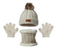 Set de Bufanda Gorro y Guantes, Conjunto de Bufanda Sombrero y Gorro Niño Invierno, Gorros con Pompon Lana NiñoBraga Cuello Polar y guantes de punto cálidos para niño 2-6 Años