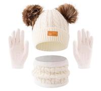 Set de Bufanda Gorro y Guantes, Conjunto de Bufanda Sombrero y Gorro Niño Invierno, Gorros con Pompon Lana NiñoBraga Cuello Polar y guantes de punto cálidos para niño 2-6 Años