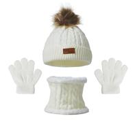Set de Bufanda Gorro y Guantes, Conjunto de Bufanda Sombrero y Gorro Niño Invierno, Gorros con Pompon Lana NiñoBraga Cuello Polar y guantes de punto cálidos para niño 2-6 Años