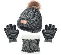 Set de Bufanda Gorro y Guantes, Conjunto de Bufanda Sombrero y Gorro Niño Invierno, Gorros con Pompon Lana NiñoBraga Cuello Polar y guantes de punto cálidos para niño 2-6 Años