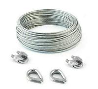 Set de cable de 30 m de 4 mm 6 x 7 + FC + 2 x abrazaderas de cuerda 5 mm DIN 741 + 2 x manguitos 4 mm acero galvanizado cuerda forestal cuerda de viento cuerda de acero para cable de alambre cuerda