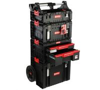 Set de caja de herramientas con ruedas, doble cajón, organizador de caja de herramientas, caja con asa H 139 cm, set modular, PRO para garaje y taller
