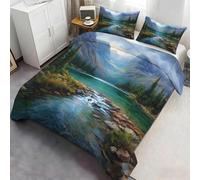 Set de Cama para la Naturaleza del río Mountain River - Funda de edredón con Estampado de Bosque y Arroyo Turquesa, decoración de Aventuras Exteriores para dormitorios 135x200cm
