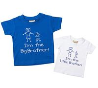 Set de camisetas azul y blanca con las frases I‘m The Big Brother y I’m The Little Brother para niño disponible en tallas para bebés de 0 a 6 meses y para niños de 14 a 15 años, regalo para hermano para niño azul azul Talla:Little 7-8 Years Big 9-11 Years