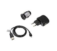 Set de Carga Compatible con Denver ACT-5040W, Cargador USB, Cable USB, Cargador Coche, 2000mA