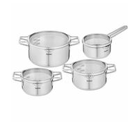Set de cazos tefal h852s855 con tapa 4 piezas acero inoxidable vidrio