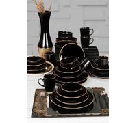 Set de cena de cerámica de 30 piezas, color negro, antibacteriano, respetuoso con el medio ambiente, fácil de limpiar, apto para lavavajillas y microondas, perfecto para cenas elegantes
