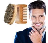 Set De Cepillo Barba Y Peine Barba Hombre, Cepillo Para Barba Cerdas de Jabalí y Peine a Juego, Peine de Madera para Barba, Cepillo para Barba, Peine para Barba, Apto para Barbas, Cabellos, etc