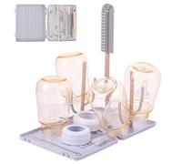 Set de Cepillo para Biberones con Limpia Biberones Silicona, Cepillo para Tetinas y Pajitas, Escurridor de Biberon, Caja de Almacenamiento, Ideal para Casa y Viajes, Gris