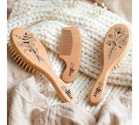 Set De Cepillos Para El Cabello Personalizados Para Bebés, Regalo Para Baby Shower, Cepillo Y Peine De Madera Personalizados Con La Flor Del Mes De Nacimiento Y El Nombre, Regalo Para La Futura Mamá