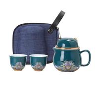 Set de Cerámica De Porcelana A Prueba De Golpes Y Colador De Té | Juego De Tazas De Té sin plomo, apto microondas, lavavajillas, compacto, apilable, infusor viaje, hogar, oficina Verde