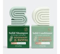 Set de Champú y Acondicionador Sólido de Romero y Biotina - Para un Cabello Más Fuerte y con Más Volumen, Uso Diario, 91 g + 78 g, Barras de Champú Voluminizadoras y Fortalecedoras