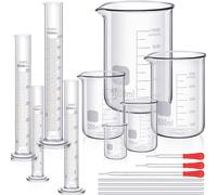 Set de Cilindro Graduado de Laboratorio (10 ml, 25 ml, 50 ml, 100 ml) Vaso de Precipitado Cristal (50 ml, 100 ml, 250 ml, 500 ml, 1000 ml) con 3 Goteros 4 Varillas de Agitar en 7,9 Pulgadas