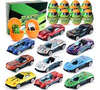 Set de Coches Juguete con Huevos Sorpresa - Coches de Juguete Metálicos 12 Piezas, Mini Coches Blind Box Cars Juguete, Vehículos de Retroceso, Regalo de Pascua y Cumpleaños para Niños de 3 a 8 Años